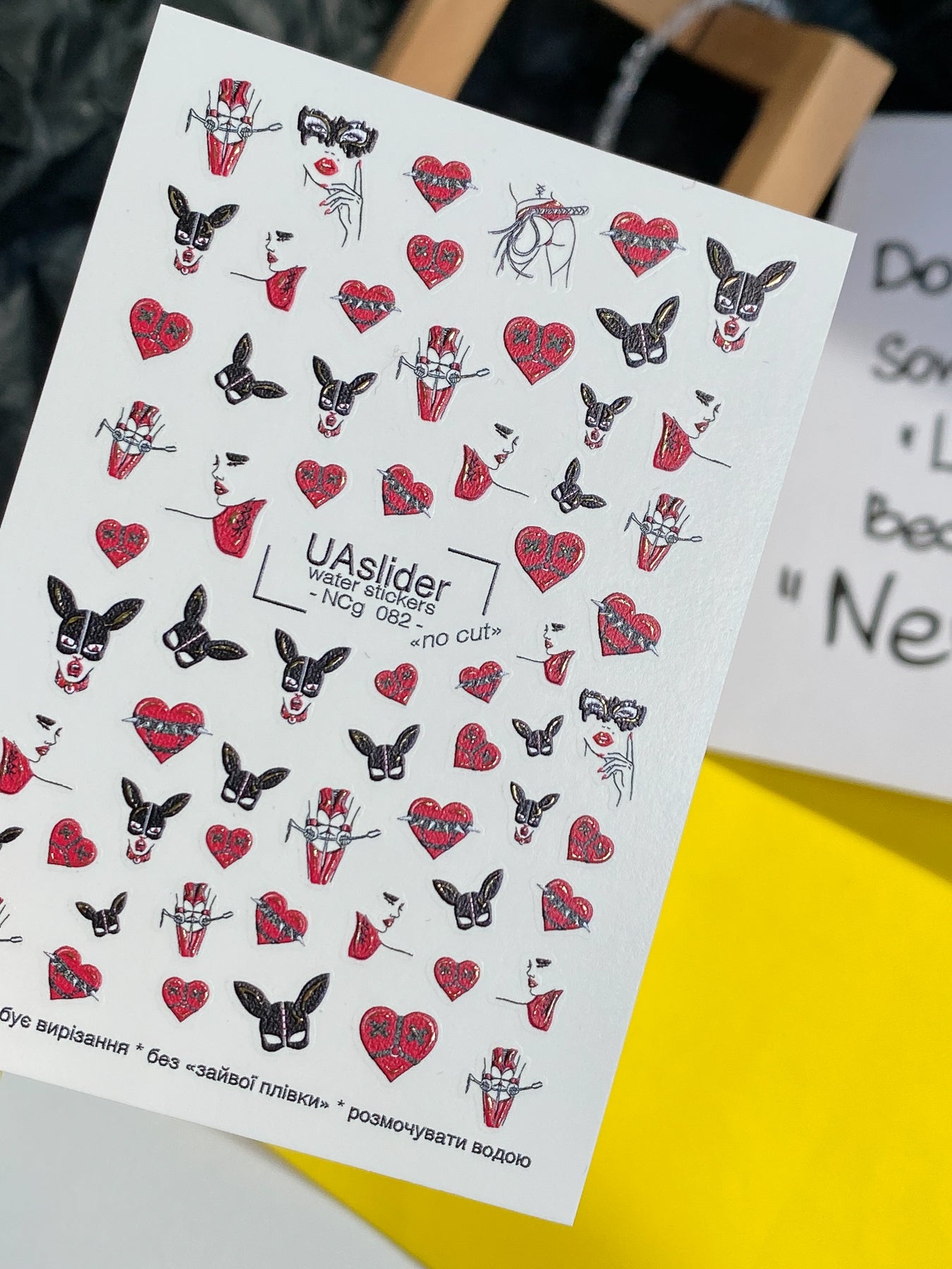 Gothic Nail Decals — Red Hearts, Bunny Masks & Femme Figures | NCg-082