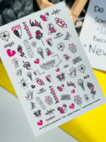 Nail Water Decal NCg-080 | Water Slide Nail Decals Emo Style | Bears, Hearts and Cute Dark Icons - UASLIDER