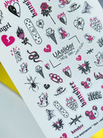 Nail Water Decal NCg-080 | Water Slide Nail Decals Emo Style | Bears, Hearts and Cute Dark Icons - UASLIDER
