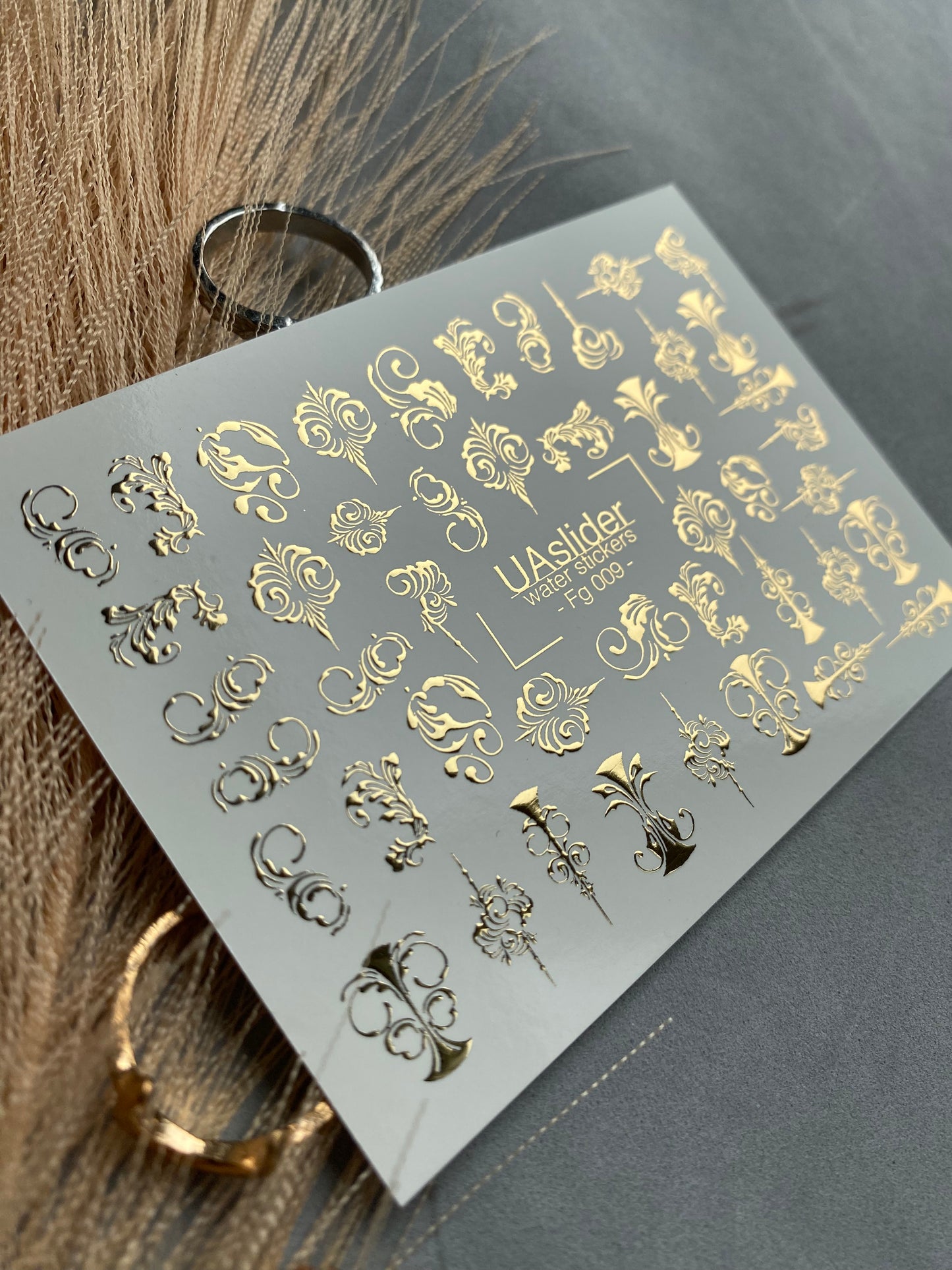 Nail Water Decal Fg-009 | Baroque Water Slide Nail Decals with Gold Foil | Ornamental Luxury Designs