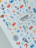 Nail Water Decal NCg-068 | Water Slide Nail Decals Ocean Theme | Seashells, Dolphins and Sea Horses - UASLIDER