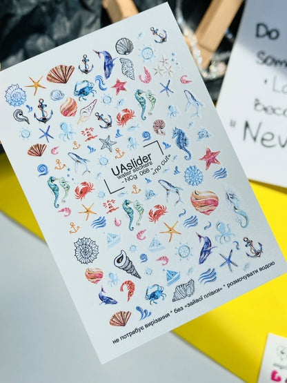 Nail Water Decal NCg-068 | Water Slide Nail Decals Ocean Theme | Seashells, Dolphins and Sea Horses