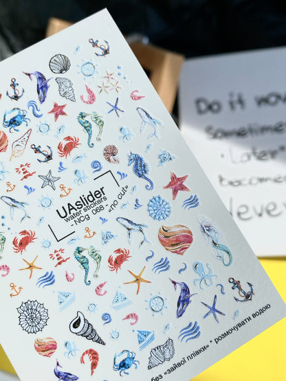 Nail Water Decal NCg-068 | Water Slide Nail Decals Ocean Theme | Seashells, Dolphins and Sea Horses