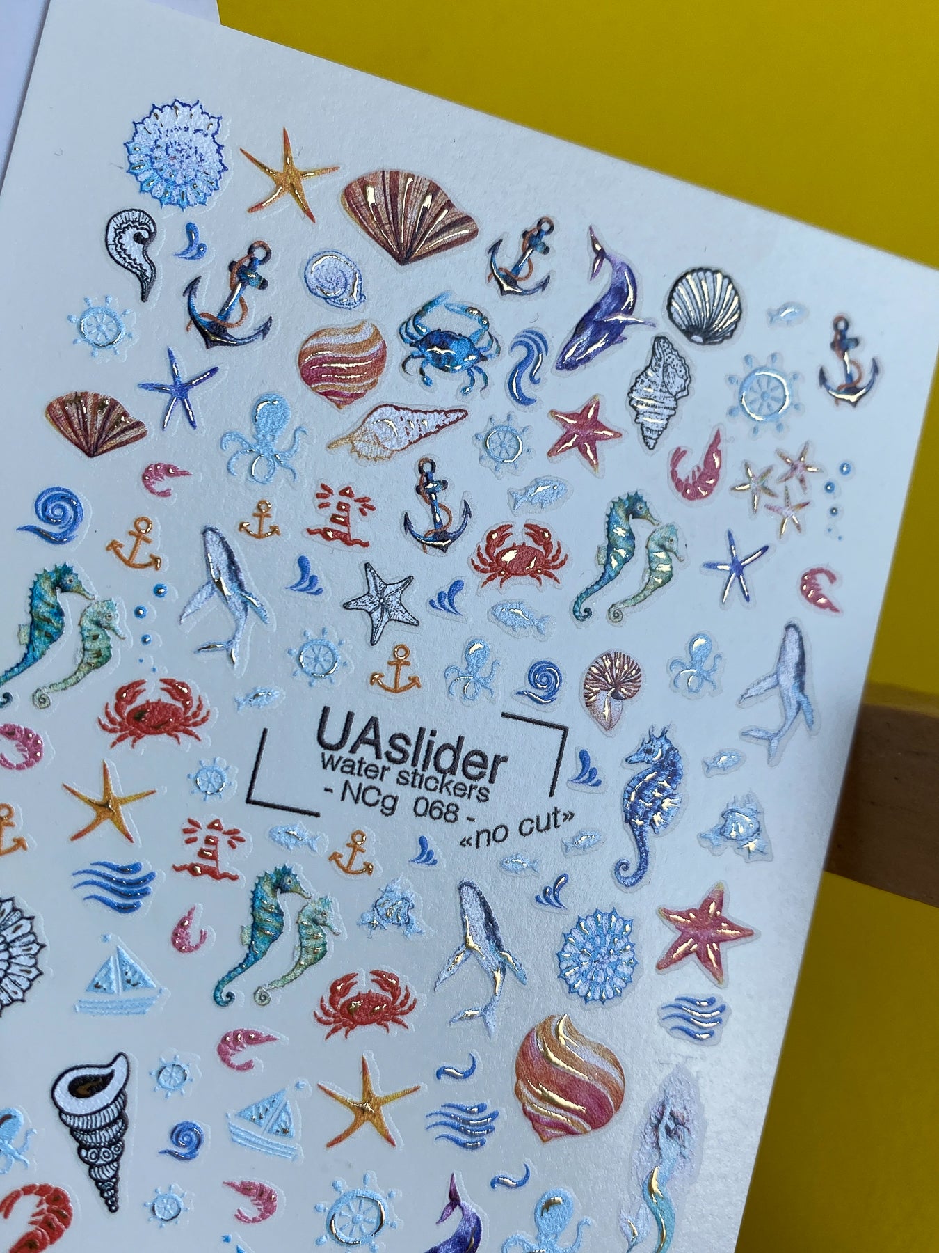 Nail Water Decal NCg-068 | Water Slide Nail Decals Ocean Theme | Seashells, Dolphins and Sea Horses