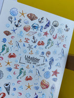 Nail Water Decal NCg-068 | Water Slide Nail Decals Ocean Theme | Seashells, Dolphins and Sea Horses - UASLIDER