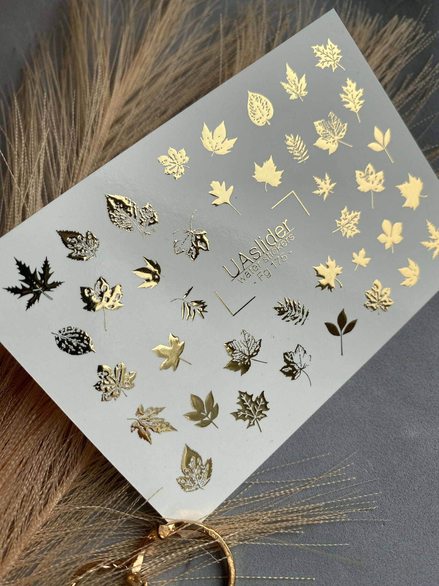 Nagel Wasserabziehbild Fg-175 | Goldfolie Wasserabzieh-Nagelbilder | Herbstblätter & Botanische Akzente