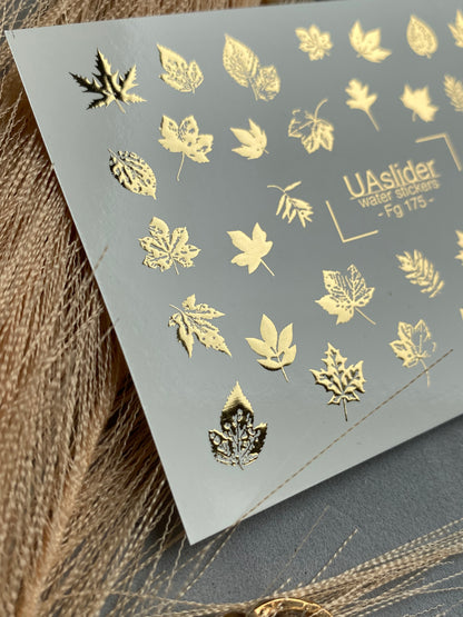 Nagel Wasserabziehbild Fg-175 | Goldfolie Wasserabzieh-Nagelbilder | Herbstblätter & Botanische Akzente