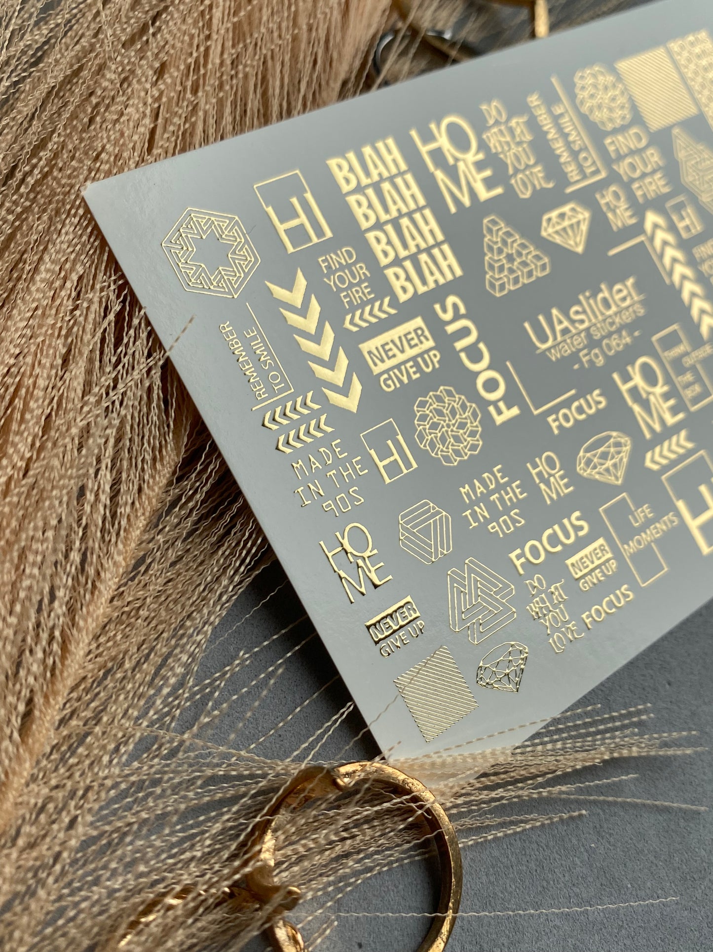 Nagel Wasserabziehbild Fg-064 | Goldfolie Wasser-Schiebefolie Nagelabziehbilder | Geometrische Formen & Motivationswörter