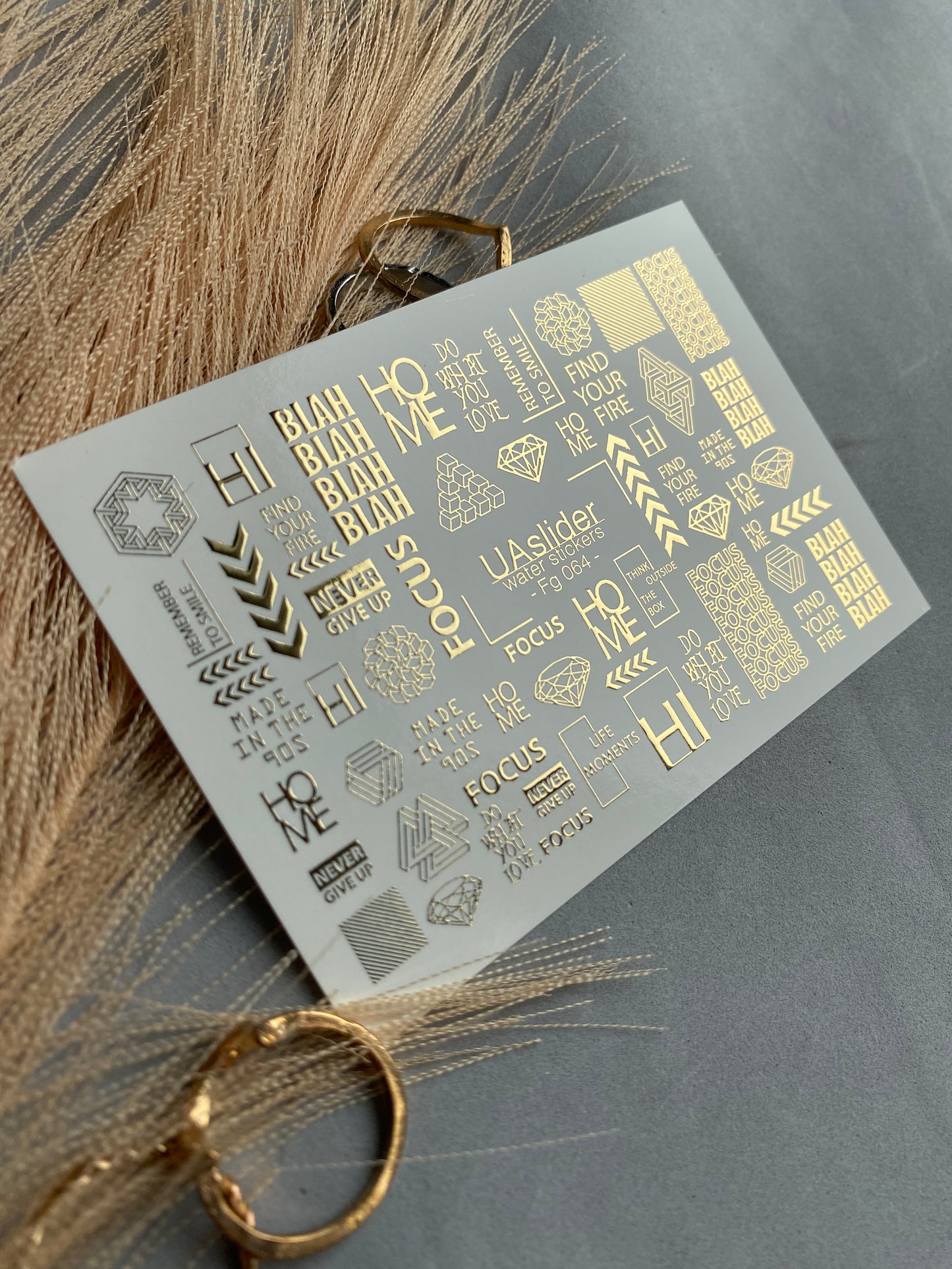 Nagel Wasserabziehbild Fg-064 | Goldfolie Wasser-Schiebefolie Nagelabziehbilder | Geometrische Formen & Motivationswörter