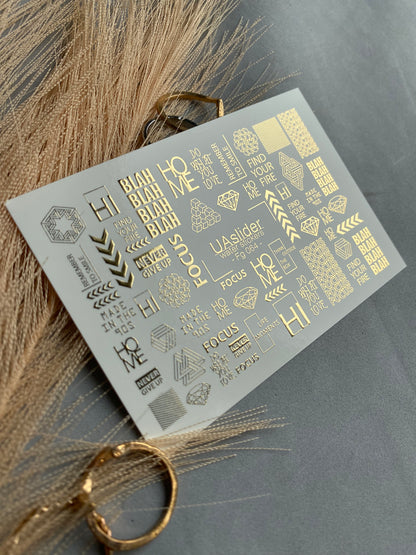 Nagel Wasserabziehbild Fg-064 | Goldfolie Wasser-Schiebefolie Nagelabziehbilder | Geometrische Formen & Motivationswörter