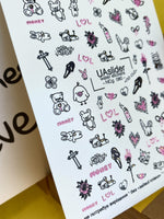 Nail Water Decal NCg-080 | Water Slide Nail Decals Emo Style | Bears, Hearts and Cute Dark Icons - UASLIDER