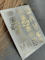 Nail Water Decal Fg-014 | Geometric Water Slide Nail Decals with Gold Foil | Triangle & Grid Patterns - UASLIDER