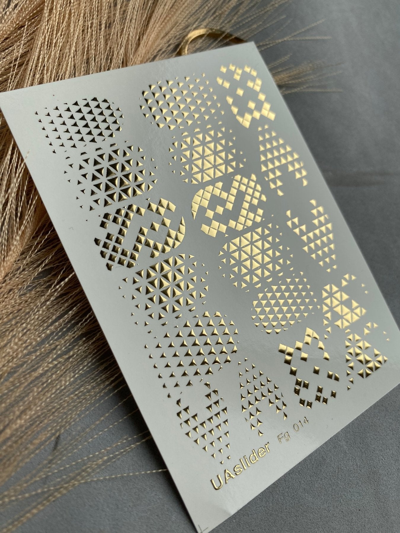 Nail Water Decal Fg-014 | Geometric Water Slide Nail Decals with Gold Foil | Triangle & Grid Patterns - UASLIDER