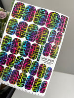 Neon Grid Manicure Wraps — Rainbow Plaid on Black | mw-303