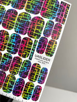 Neon Grid Manicure Wraps — Rainbow Plaid on Black | mw-303