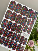 Colorful Doodle Flowers Manicure Wraps — Black | mw-305
