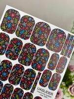 Colorful Doodle Flowers Manicure Wraps — Black | mw-305