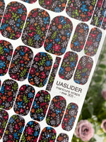 Colorful Doodle Flowers Manicure Wraps — Black | mw-305