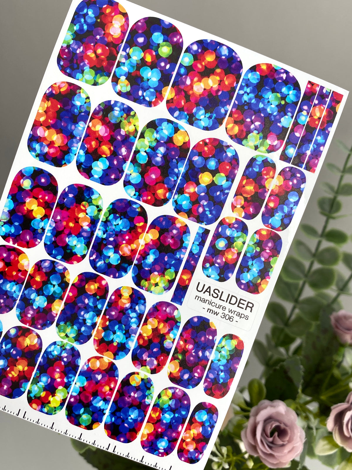 Rainbow Bokeh Manicure Nail Wraps — Glowing Lights | mw-306