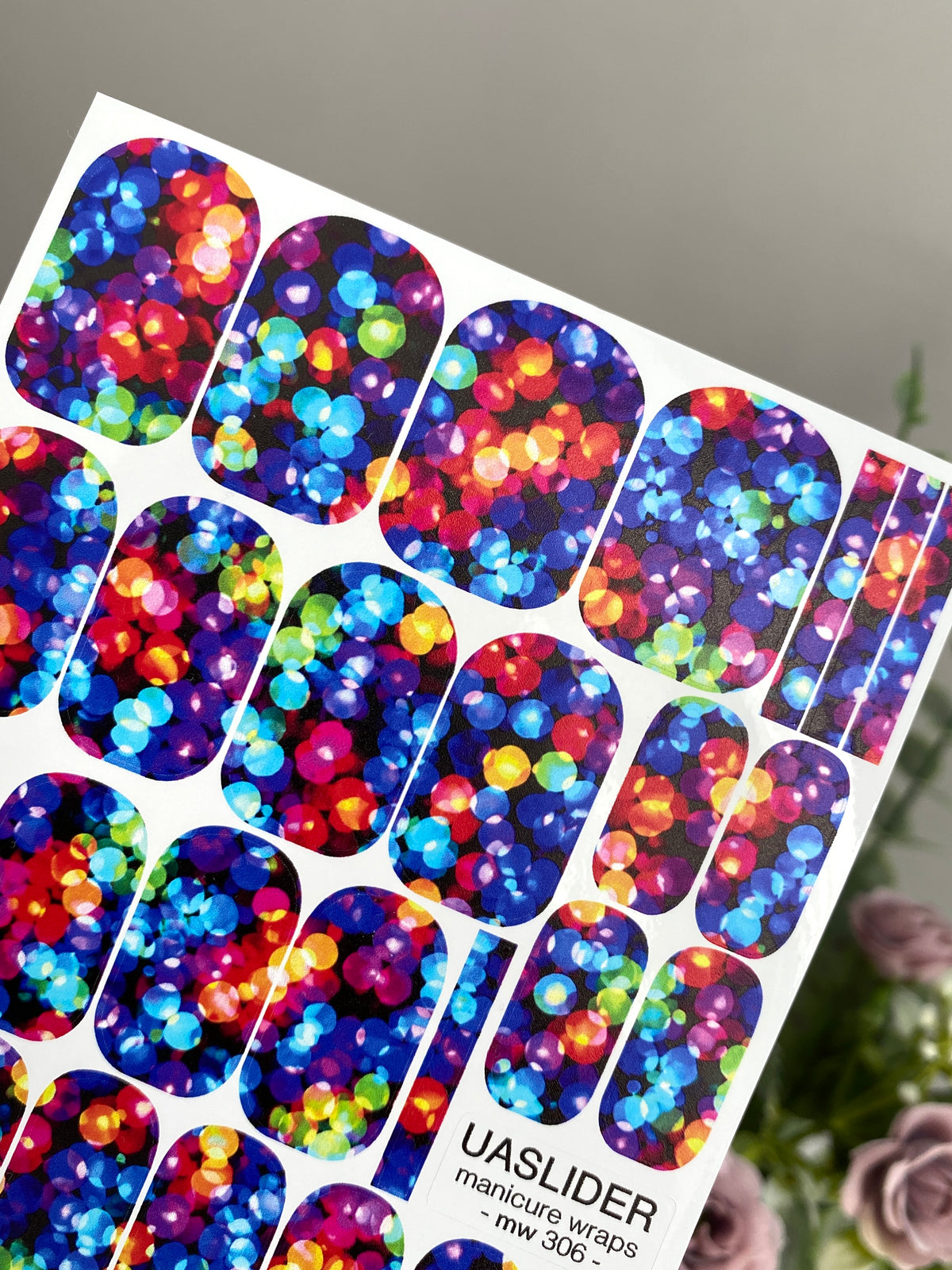 Rainbow Bokeh Manicure Nail Wraps — Glowing Lights | mw-306
