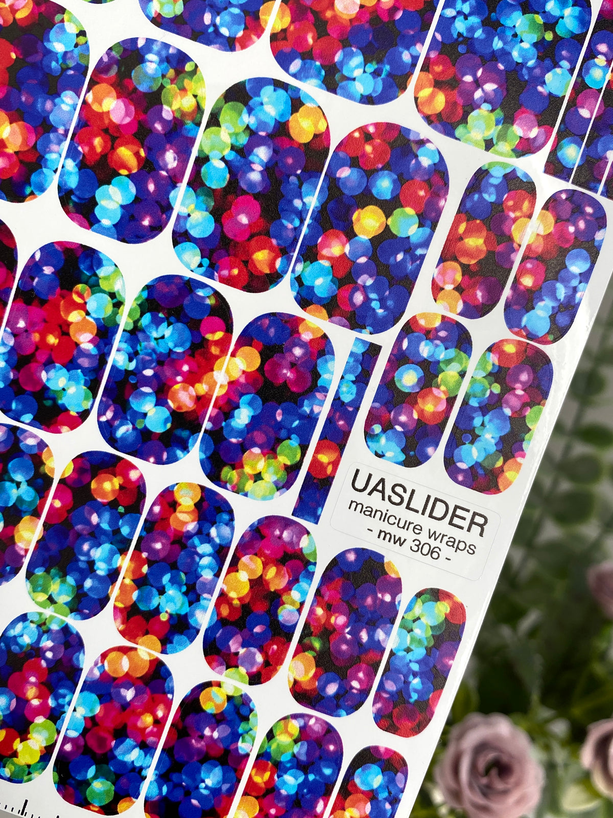Rainbow Bokeh Manicure Nail Wraps — Glowing Lights | mw-306