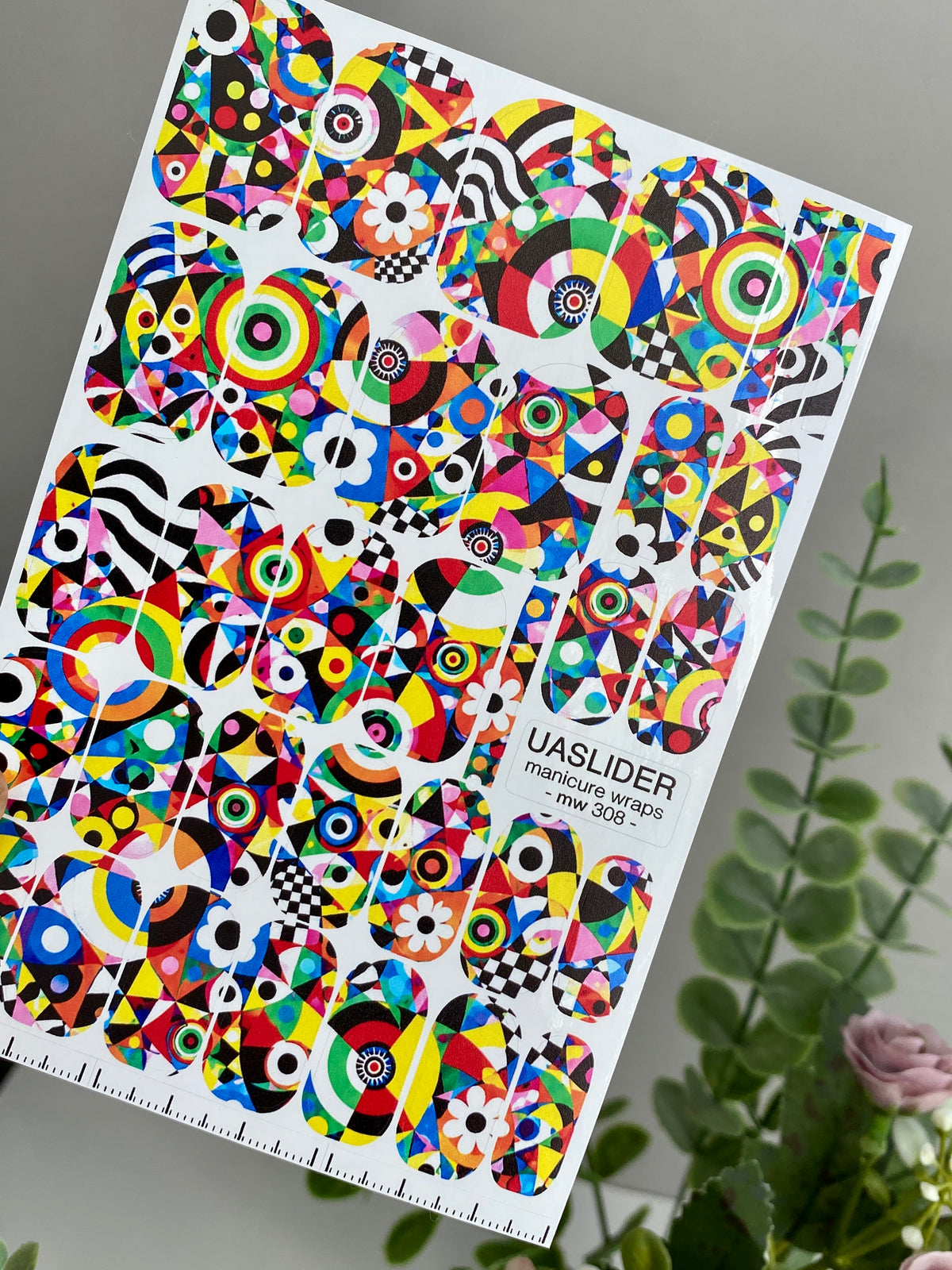Colorful Geometric Manicure Wraps — Retro Pop Art | mw-308