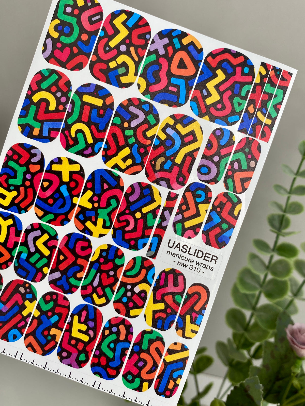 Colorful Abstract Line Manicure Wraps — Black | mw-310