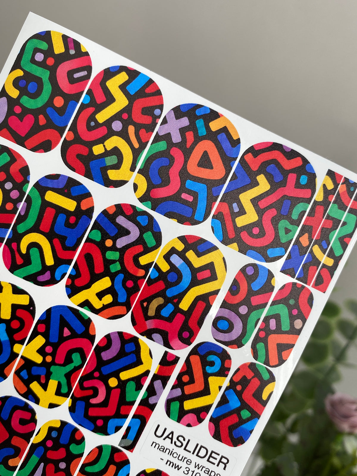 Colorful Abstract Line Manicure Wraps — Black | mw-310