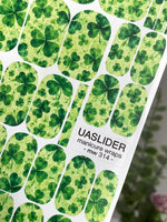 Four-Leaf Clover Manicure Wraps — Green Lucky Pattern | mw-314