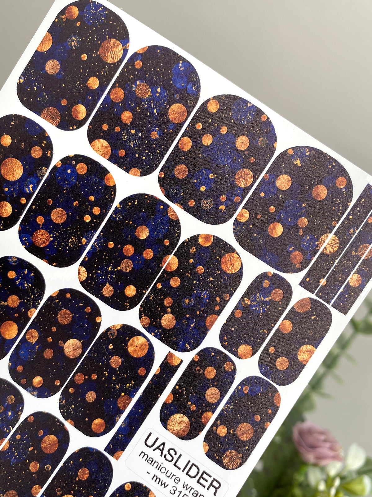 Cosmic Dots Manicure Wraps — Navy & Copper Tones | mw-315