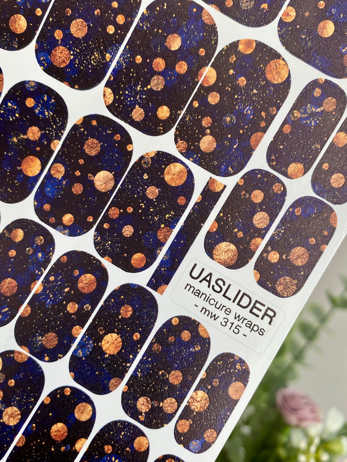 Cosmic Dots Manicure Wraps — Navy & Copper Tones | mw-315