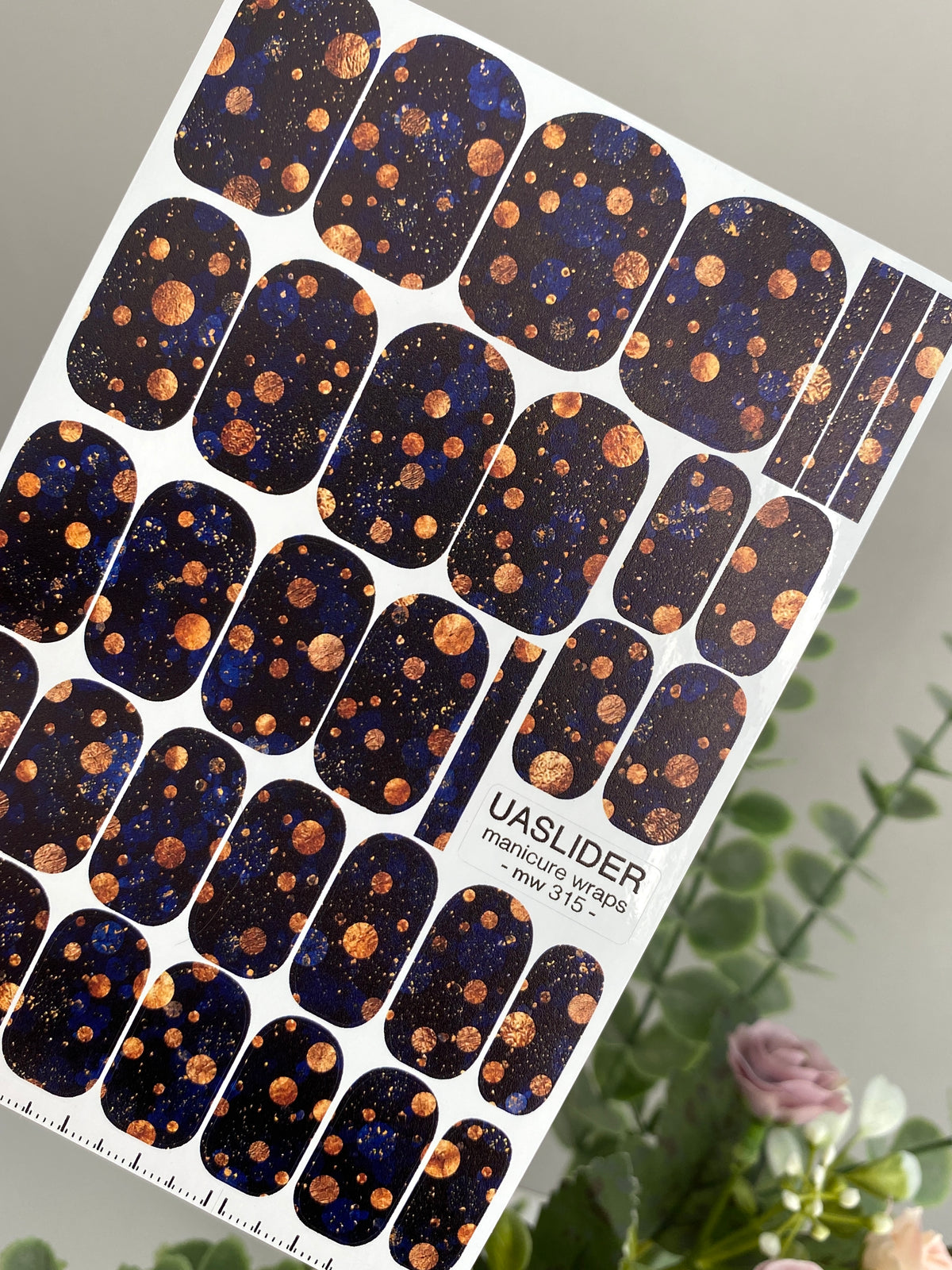 Cosmic Dots Manicure Wraps — Navy & Copper Tones | mw-315