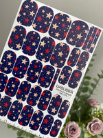 Starry Manicure Wraps — Red & Beige Stars on Navy | mw-316