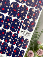 Starry Manicure Wraps — Red & Beige Stars on Navy | mw-316