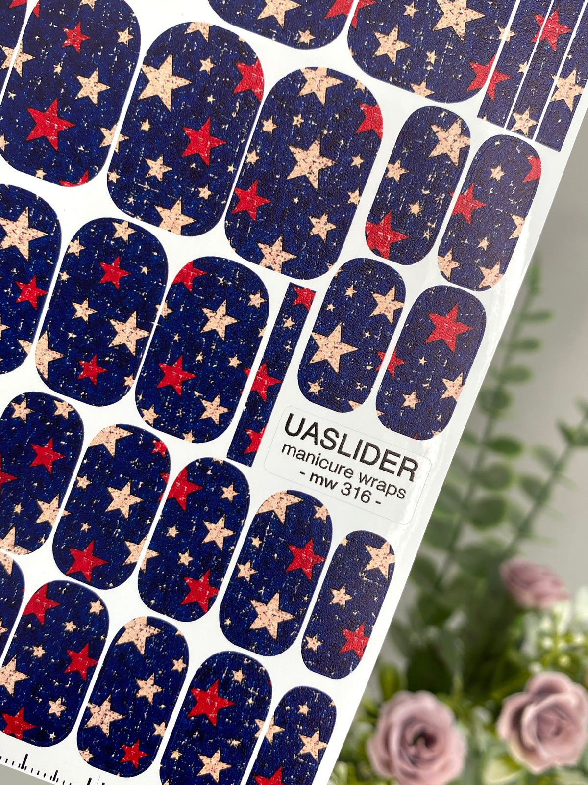 Starry Manicure Wraps — Red & Beige Stars on Navy | mw-316