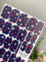 Starry Manicure Wraps — Red & Beige Stars on Navy | mw-316