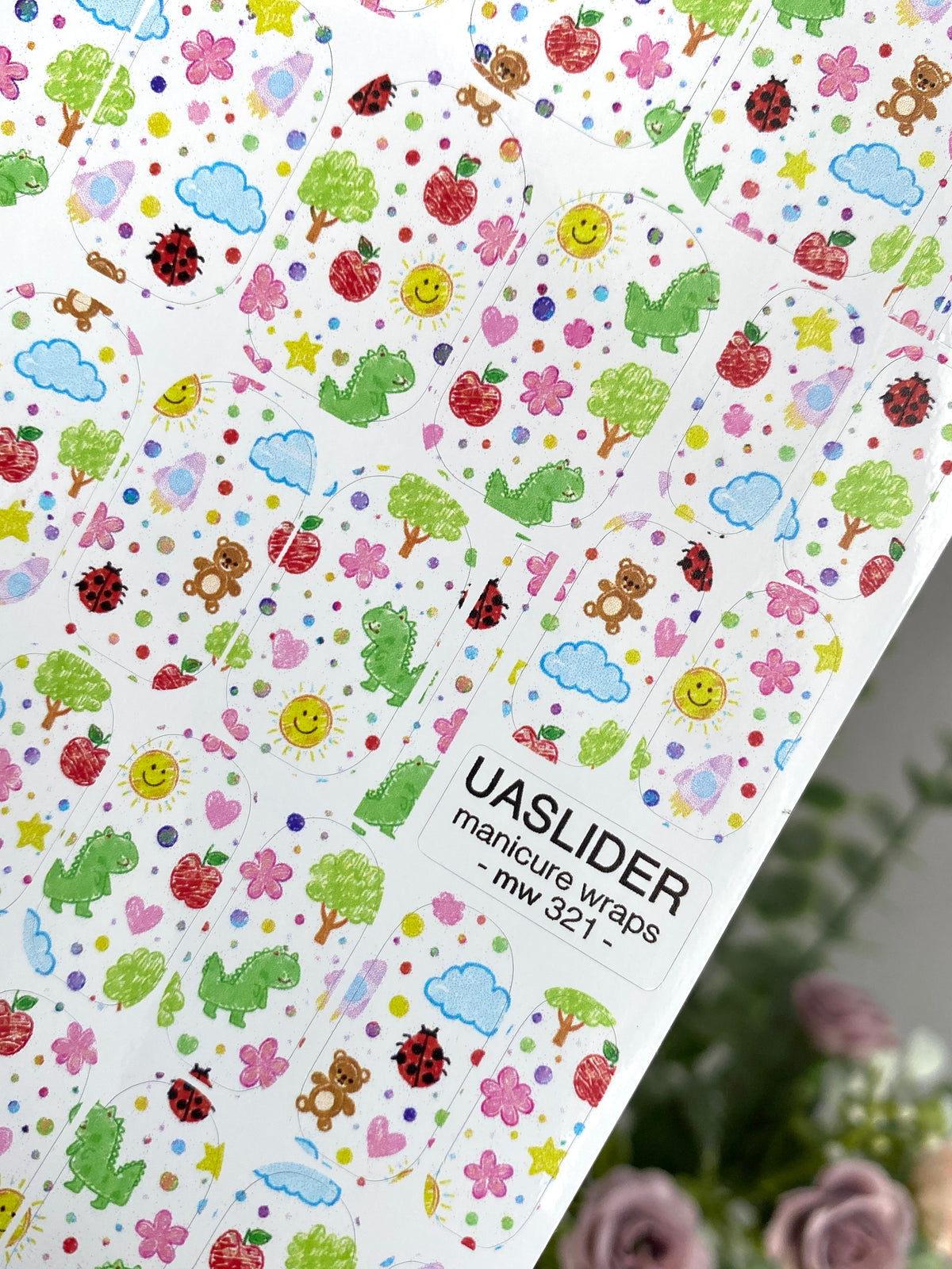 Cute Doodle Manicure Wraps — Dinosaurs & Animals | mw-321