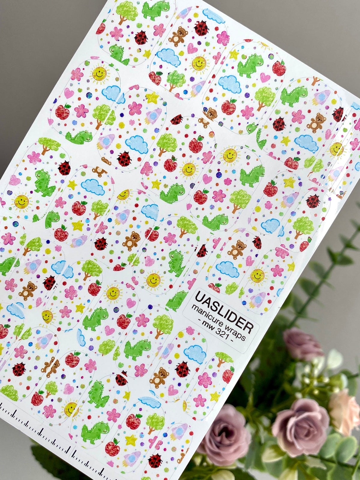 Cute Doodle Manicure Wraps — Dinosaurs & Animals | mw-321