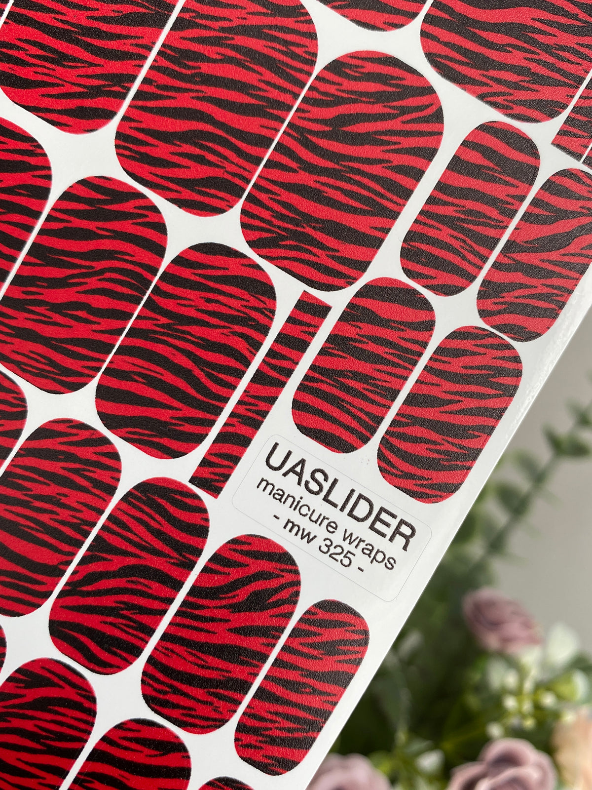 Red Zebra Print Manicure Wraps — Black Stripes | mw-325