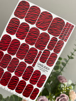 Red Zebra Print Manicure Wraps — Black Stripes | mw-325