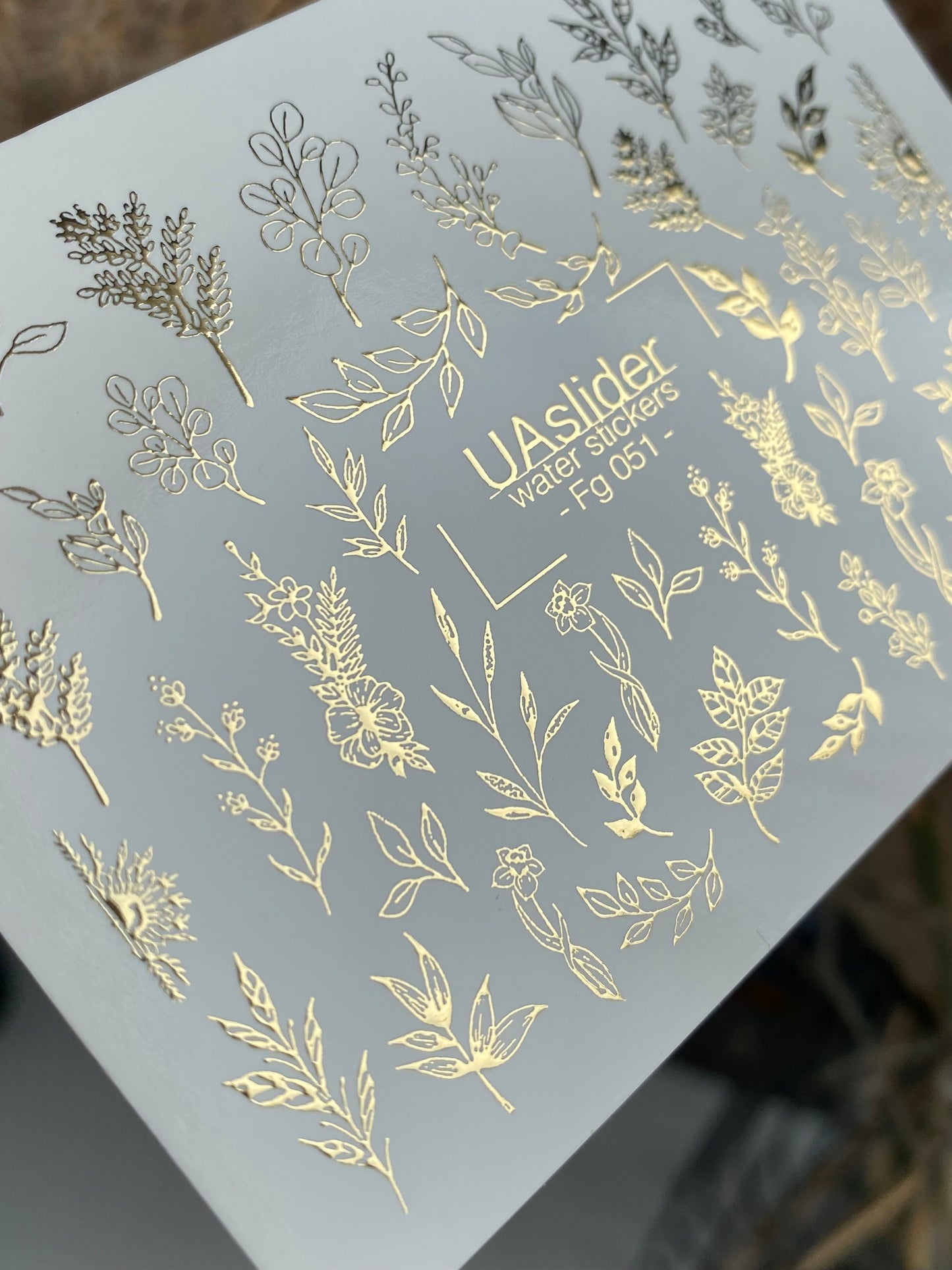 Nail Water Decal Fg-051 | Water Slide Nail Decals Gold Botanical | Floral Branches and Leaves Nail Art