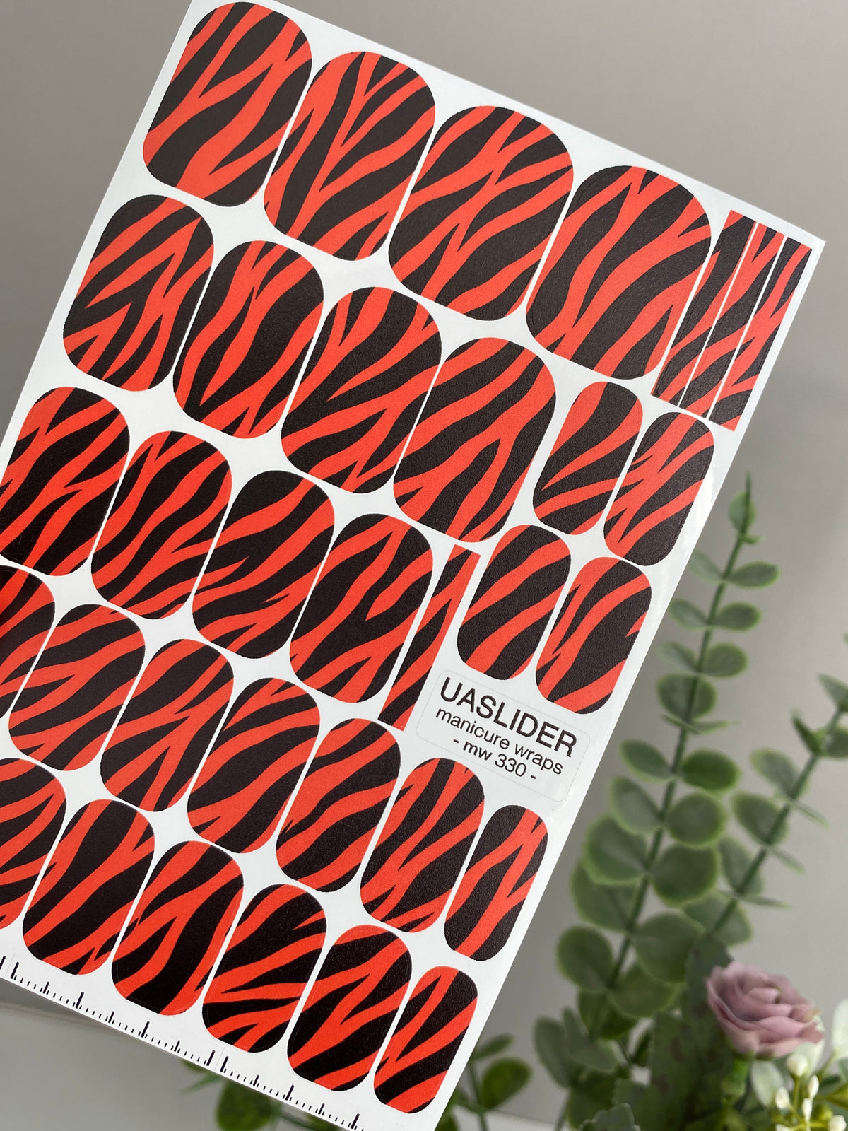 Red Zebra Manicure Wraps — Black Animal Print | mw-330