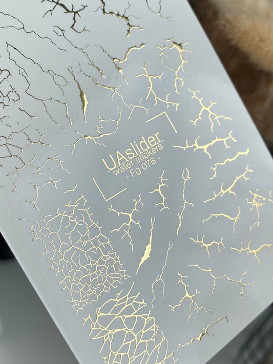 Nail Water Decal Fg-076 | Gold Foil Water Slide Nail Decals | Crackle & Lightning Effect