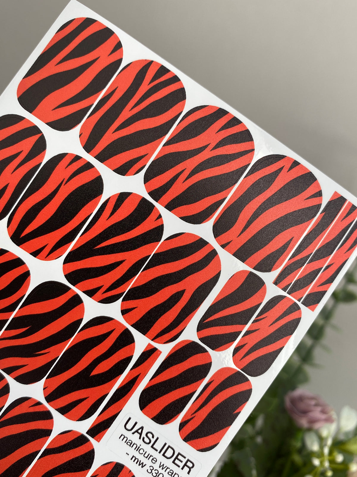 Red Zebra Manicure Wraps — Black Animal Print | mw-330