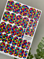 Colorful Checkerboard Manicure Wraps — Bright Grid | mw-334