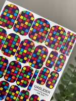 Colorful Checkerboard Manicure Wraps — Bright Grid | mw-334