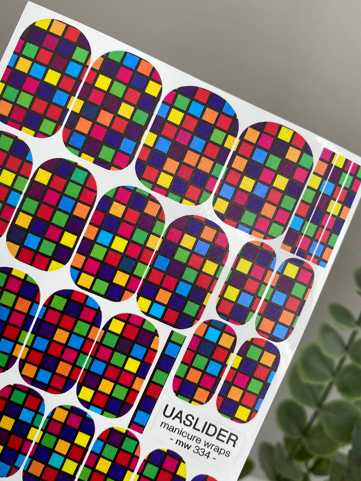 Colorful Checkerboard Manicure Wraps — Bright Grid | mw-334