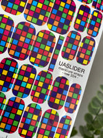Colorful Checkerboard Manicure Wraps — Bright Grid | mw-334