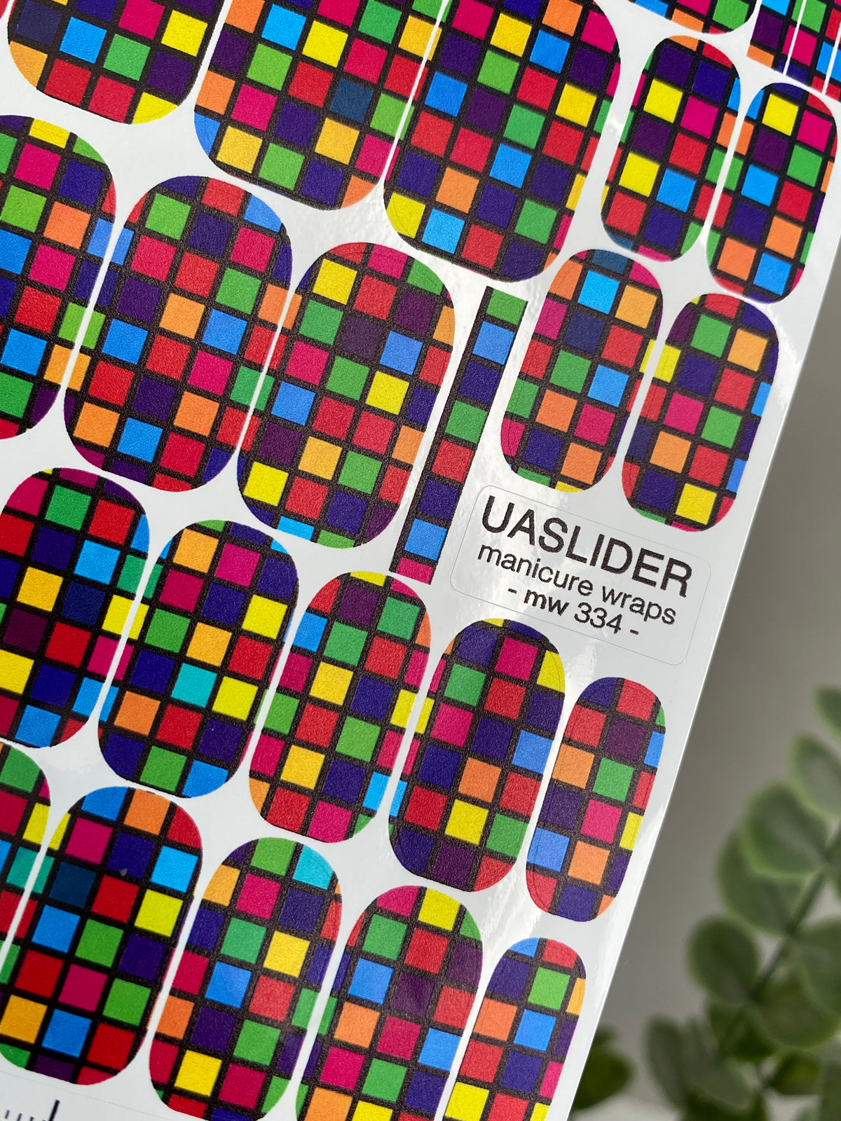 Colorful Checkerboard Manicure Wraps — Bright Grid | mw-334