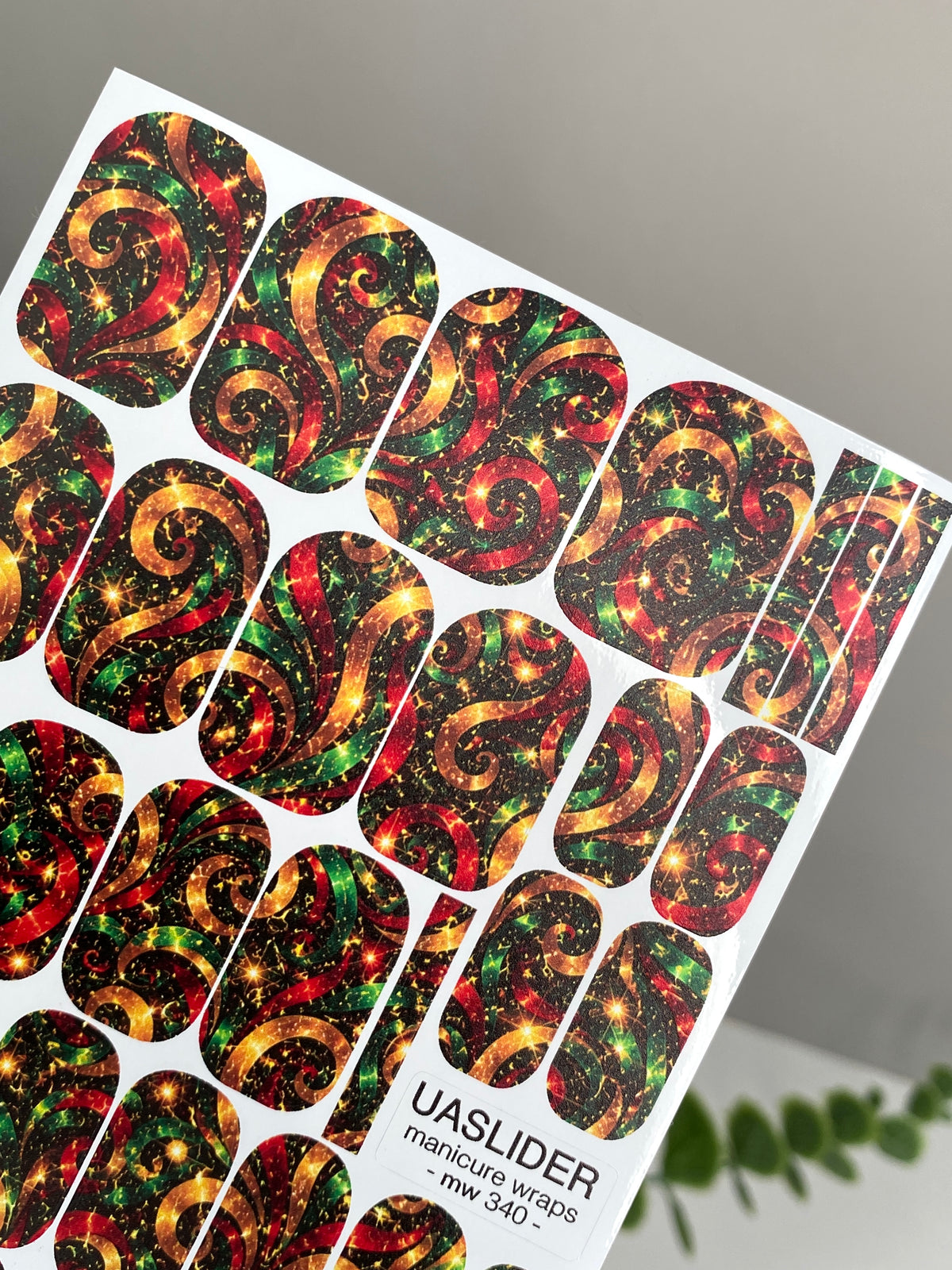 Colorful Swirl Manicure Wraps — Red Green & Amber | mw-340